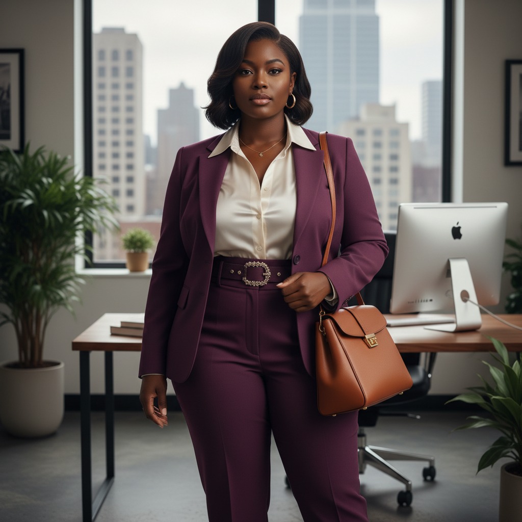 an elegant fat black woman dressed in  office clothes